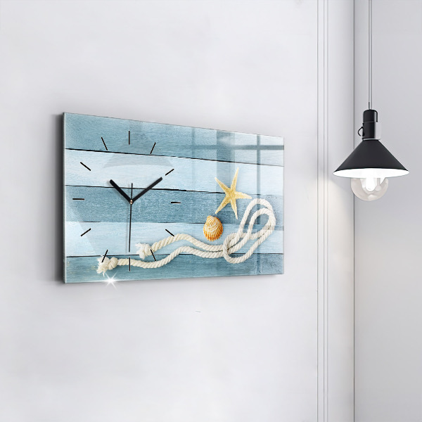 Horizontal wall clock Boards stripes and shell