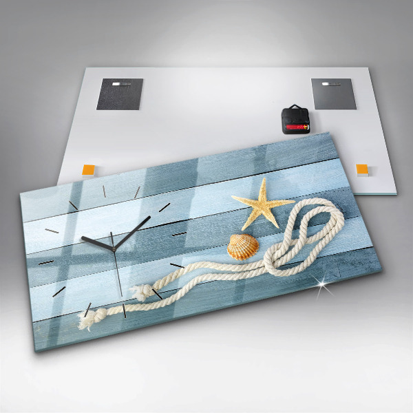 Horizontal wall clock Boards stripes and shell