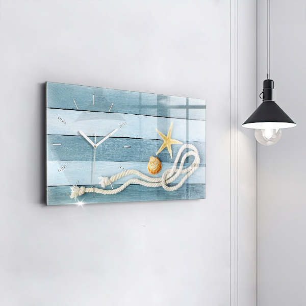 Horizontal wall clock Boards stripes and shell