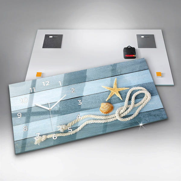 Horizontal wall clock Boards stripes and shell