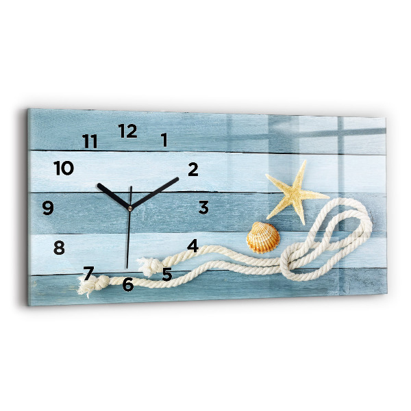 Horizontal wall clock Boards stripes and shell
