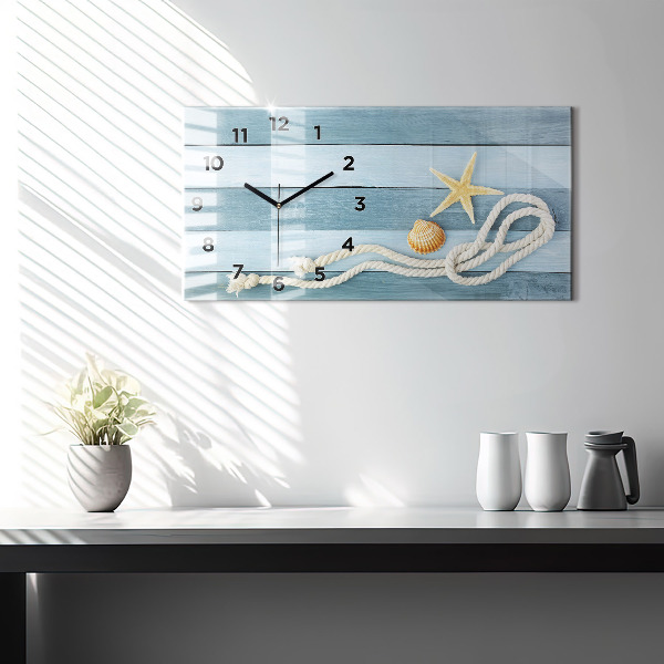 Horizontal wall clock Boards stripes and shell