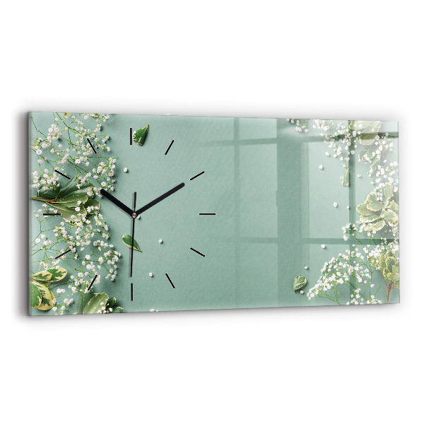 Horizontal wall clock Delicate flowers