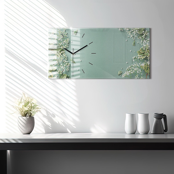 Horizontal wall clock Delicate flowers