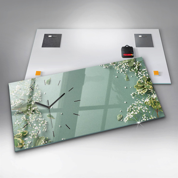 Horizontal wall clock Delicate flowers