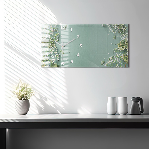 Horizontal wall clock Delicate flowers