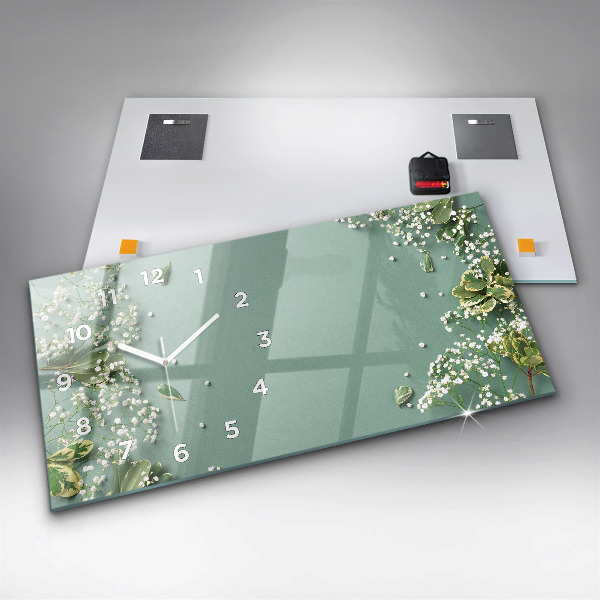 Horizontal wall clock Delicate flowers