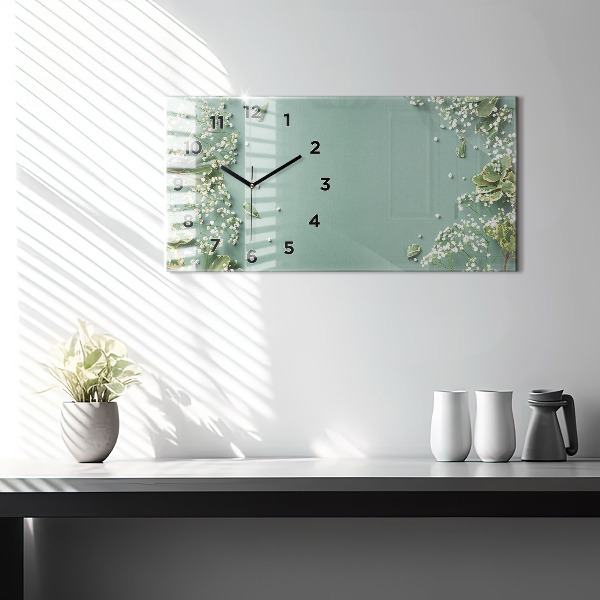 Horizontal wall clock Delicate flowers