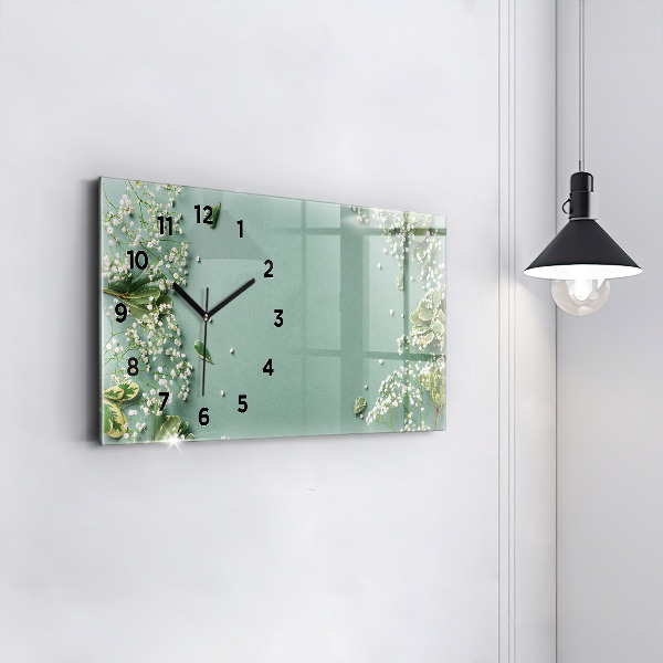 Horizontal wall clock Delicate flowers
