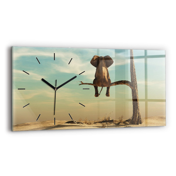 Horizontal wall clock Elephant on a tree