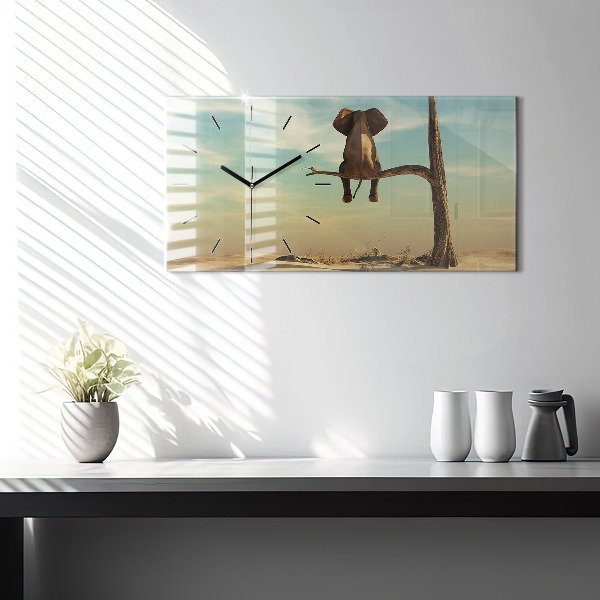 Horizontal wall clock Elephant on a tree