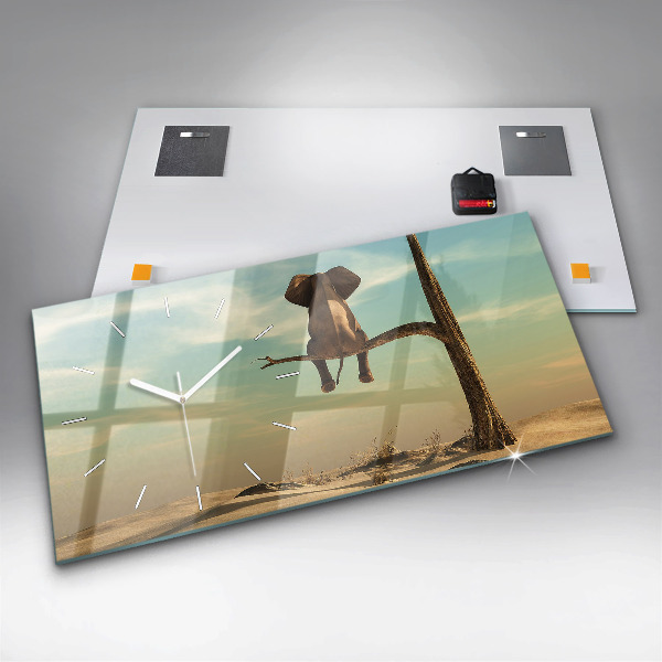 Horizontal wall clock Elephant on a tree