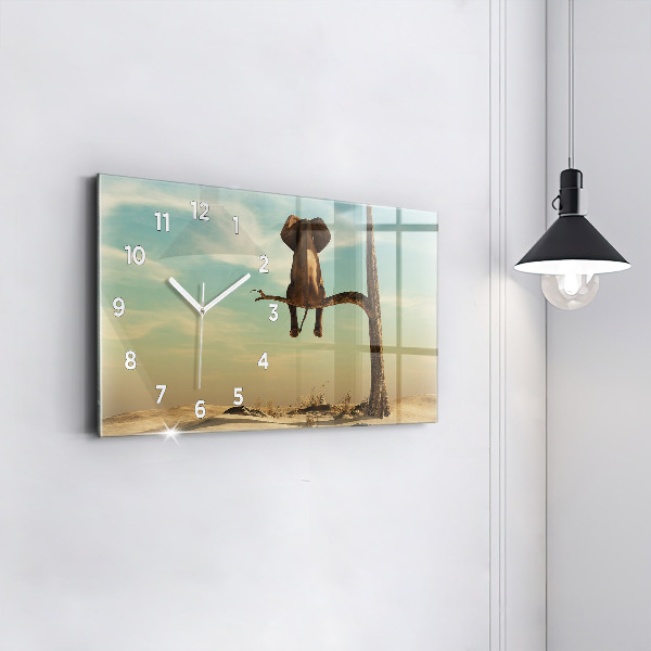 Horizontal wall clock Elephant on a tree