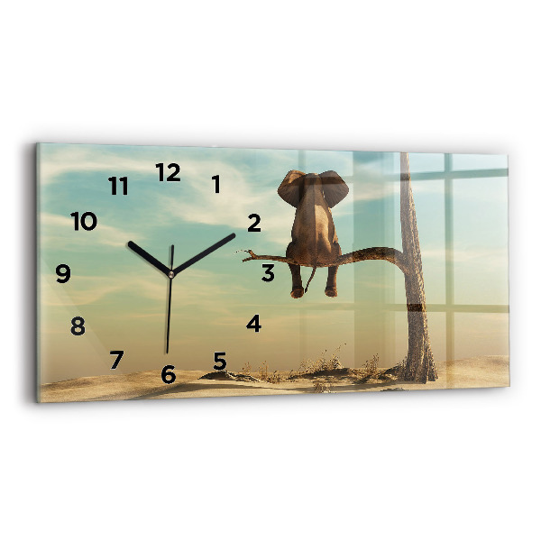 Horizontal wall clock Elephant on a tree