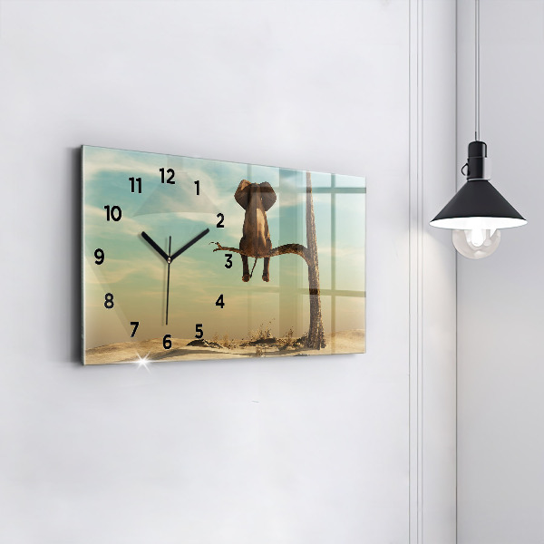 Horizontal wall clock Elephant on a tree