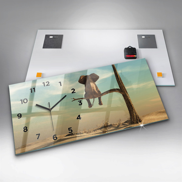 Horizontal wall clock Elephant on a tree