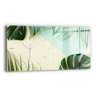 Horizontal wall clock Monstera leaves