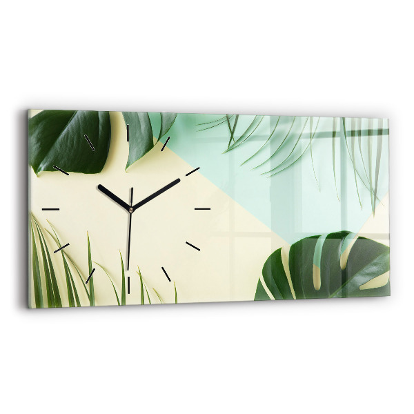 Horizontal wall clock Monstera leaves