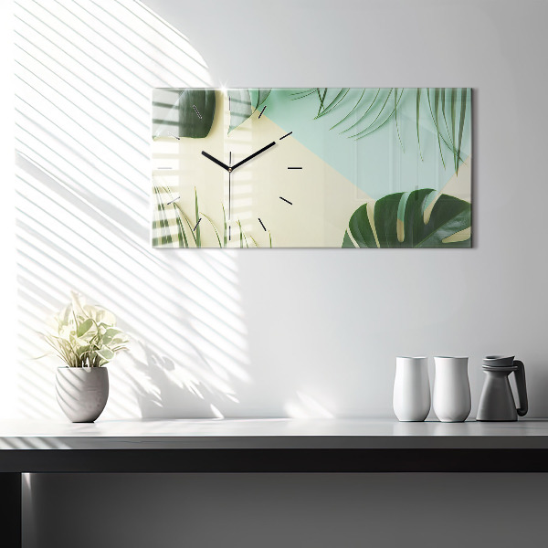 Horizontal wall clock Monstera leaves