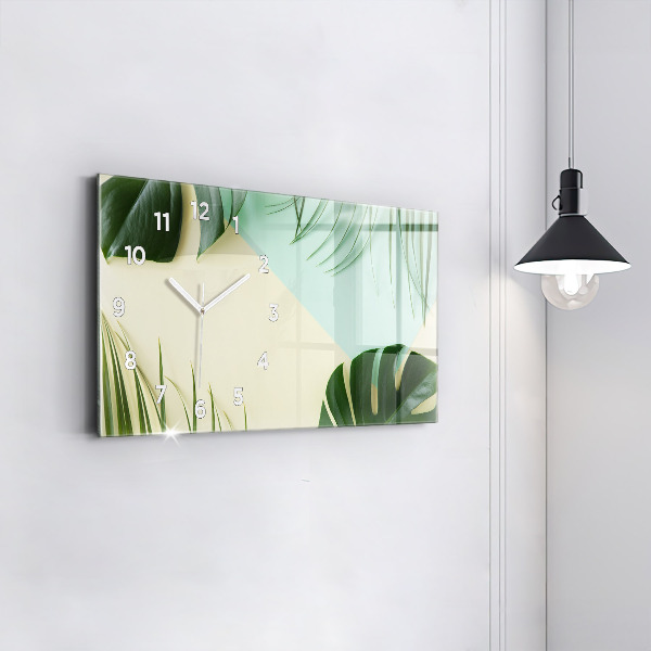 Horizontal wall clock Monstera leaves