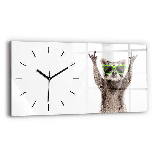 Horizontal wall clock Raccoon with glasses