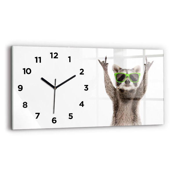 Horizontal wall clock Raccoon with glasses