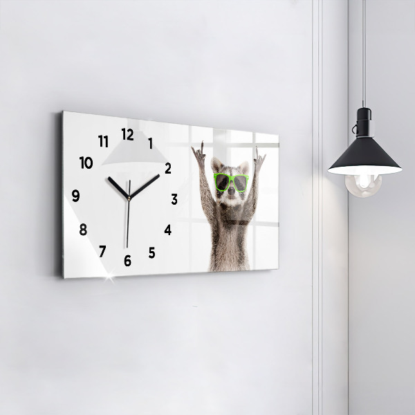 Horizontal wall clock Raccoon with glasses