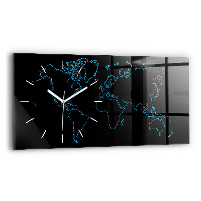 Horizontal wall clock World map outlines
