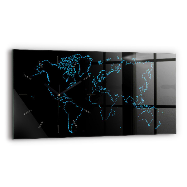 Horizontal wall clock World map outlines