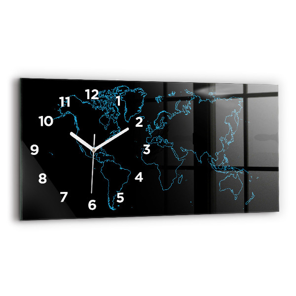 Horizontal wall clock World map outlines