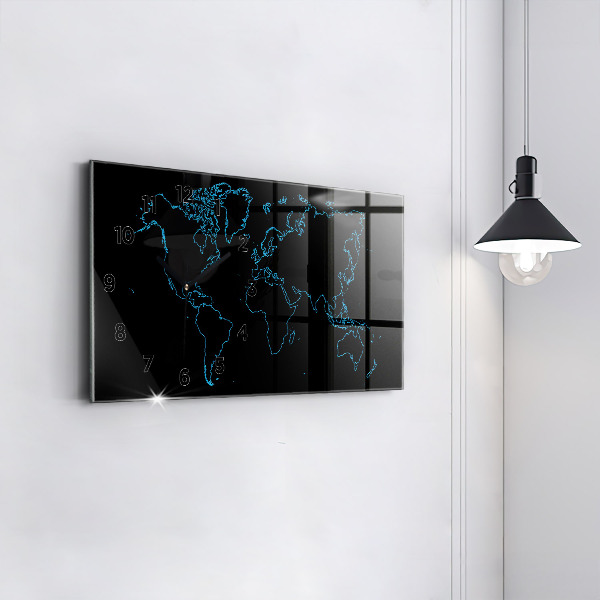 Horizontal wall clock World map outlines