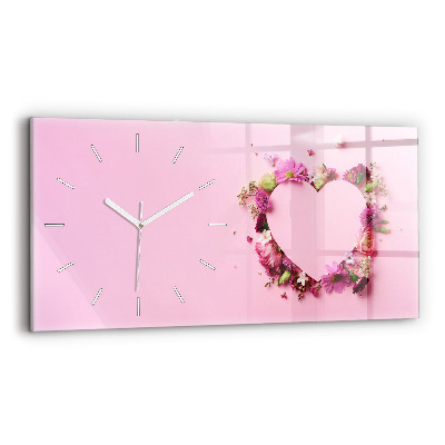 Horizontal wall clock Heart of flowers