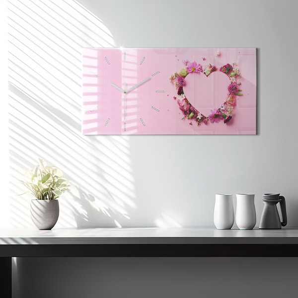 Horizontal wall clock Heart of flowers