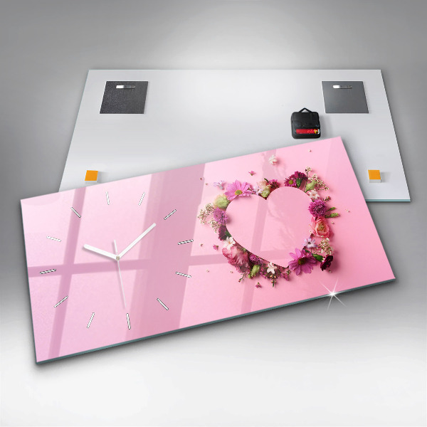 Horizontal wall clock Heart of flowers
