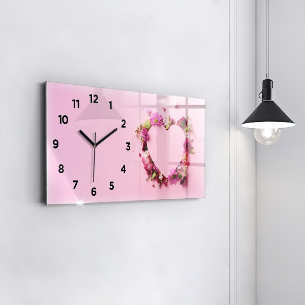 Horizontal wall clock Heart of flowers