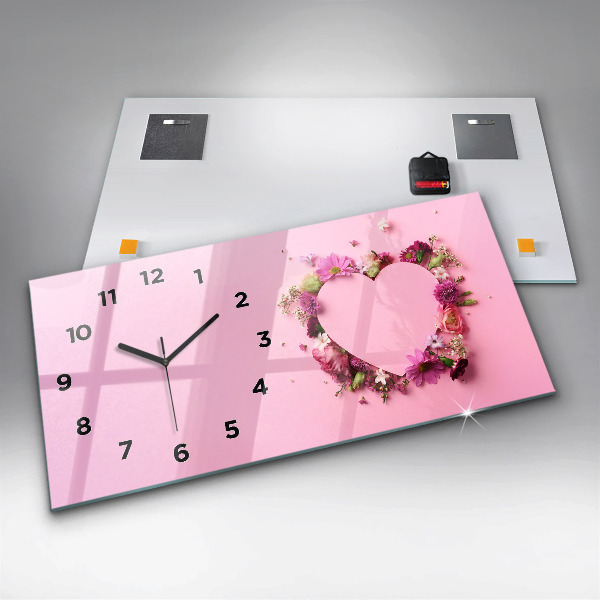 Horizontal wall clock Heart of flowers