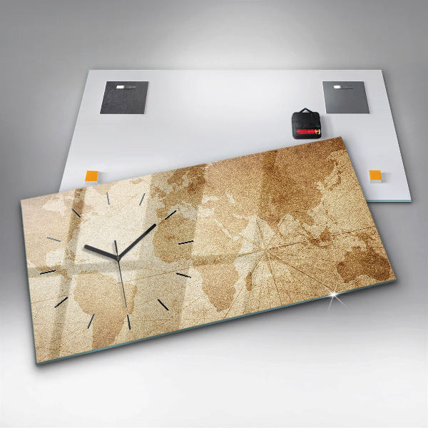 Horizontal wall clock Vintage world map
