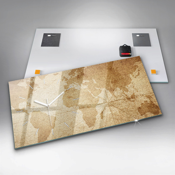 Horizontal wall clock Vintage world map