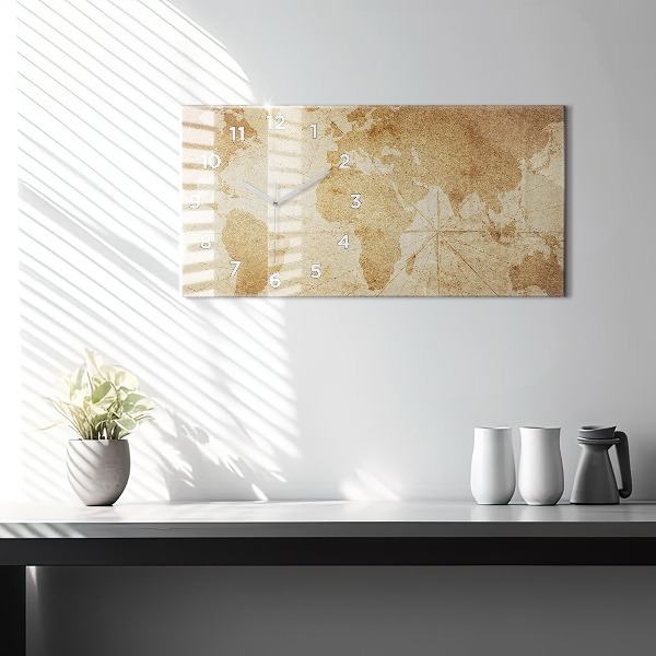 Horizontal wall clock Vintage world map