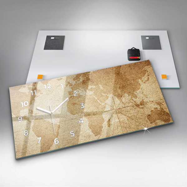 Horizontal wall clock Vintage world map