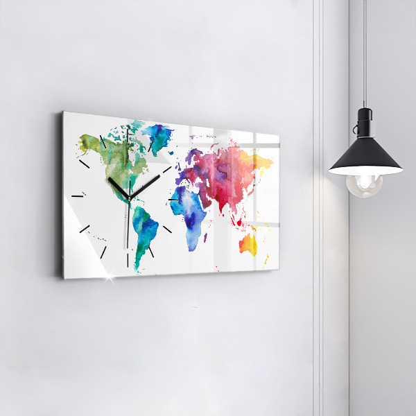 Horizontal wall clock Watercolor map of the world