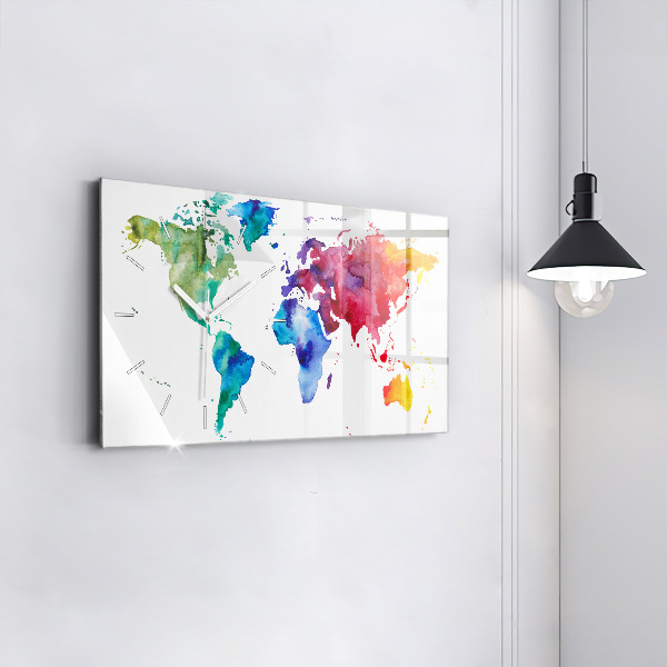 Horizontal wall clock Watercolor map of the world