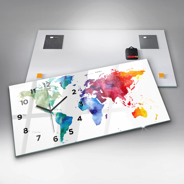 Horizontal wall clock Watercolor map of the world