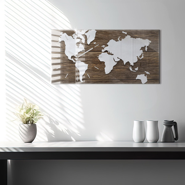 Horizontal wall clock World Map on boards