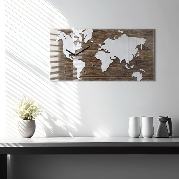 Horizontal wall clock World Map on boards