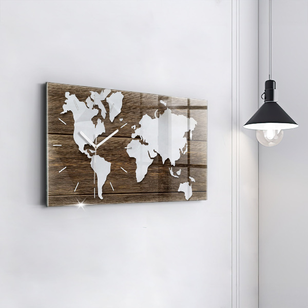 Horizontal wall clock World Map on boards