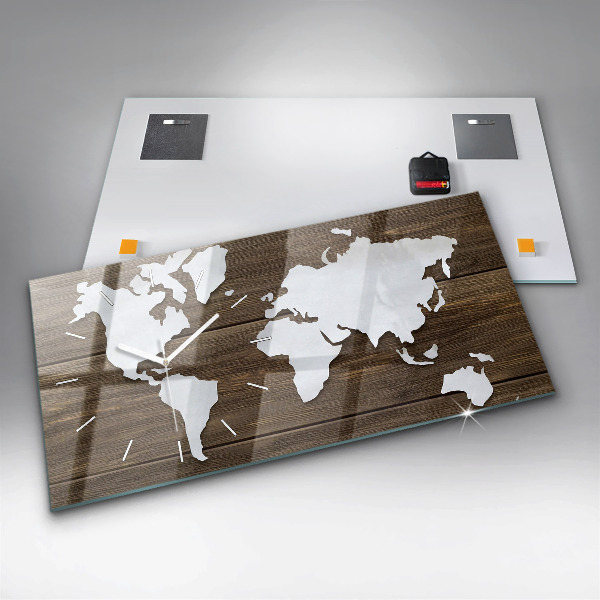 Horizontal wall clock World Map on boards