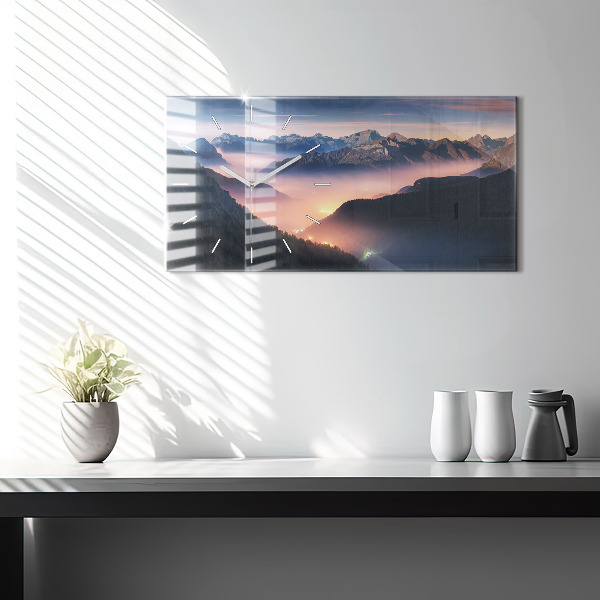 Horizontal wall clock Mountain peaks Landscape