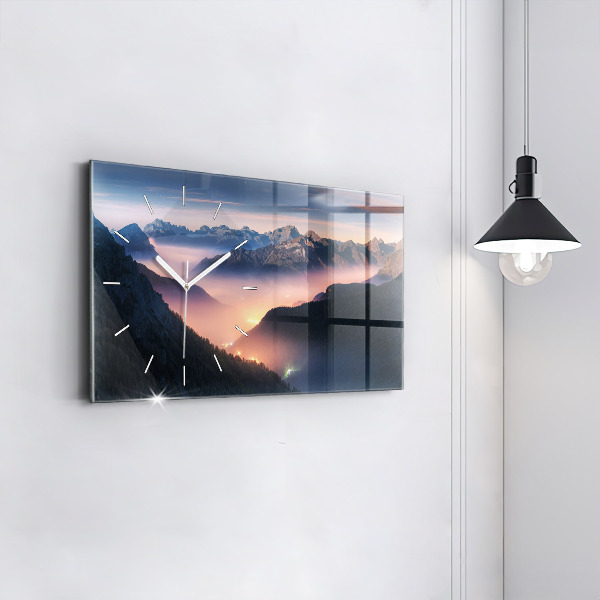 Horizontal wall clock Mountain peaks Landscape