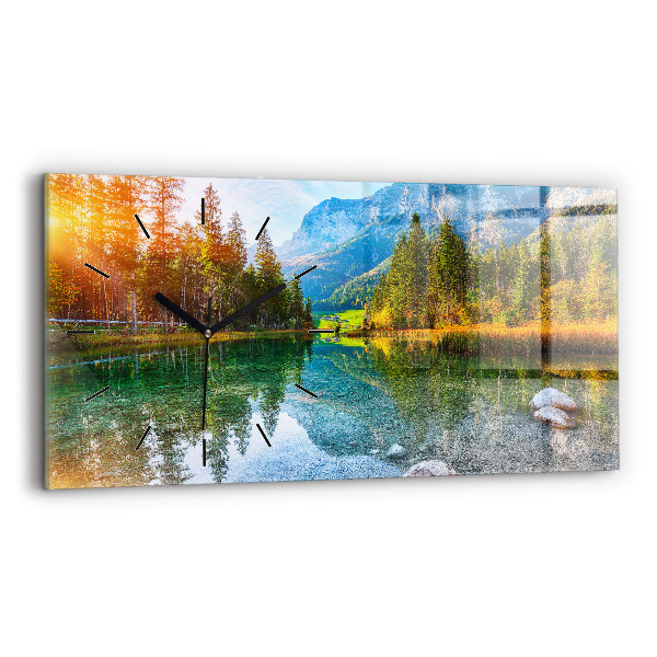 Horizontal wall clock River Mountains Landscape